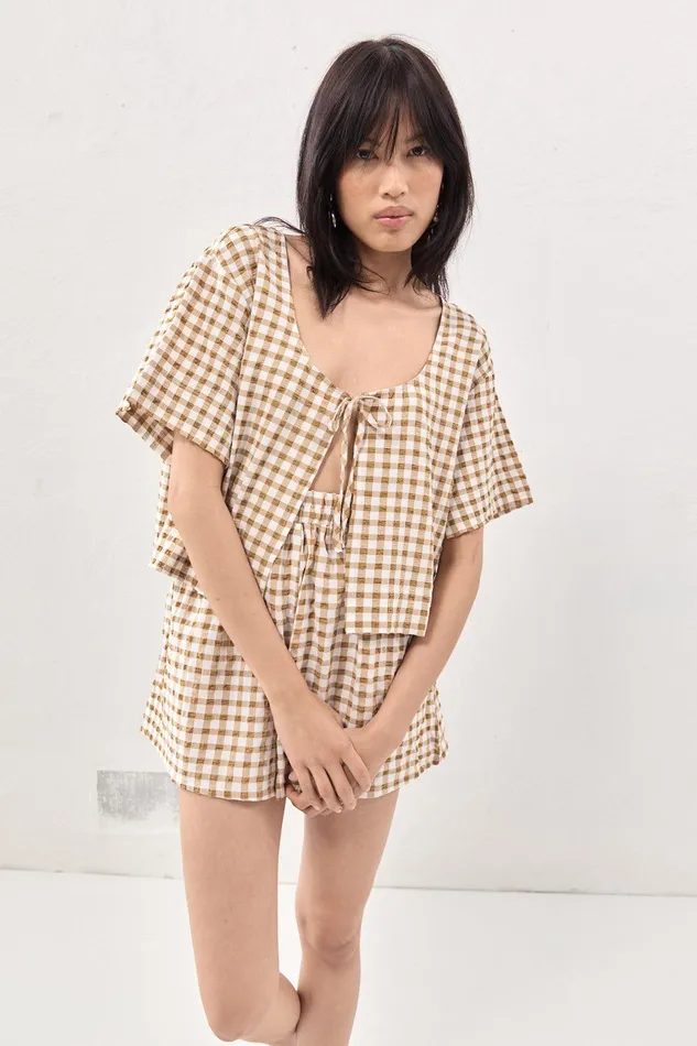 VRG GRL The Sea and I Smock Top Honey Women Short Sleeve