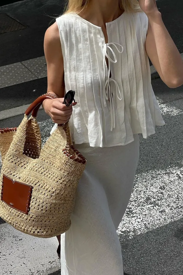 VRG GRL Valeria Linen Top White Women Sleeveless