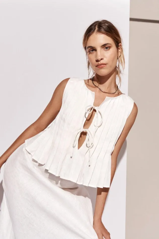 VRG GRL Valeria Linen Top White Women Sleeveless