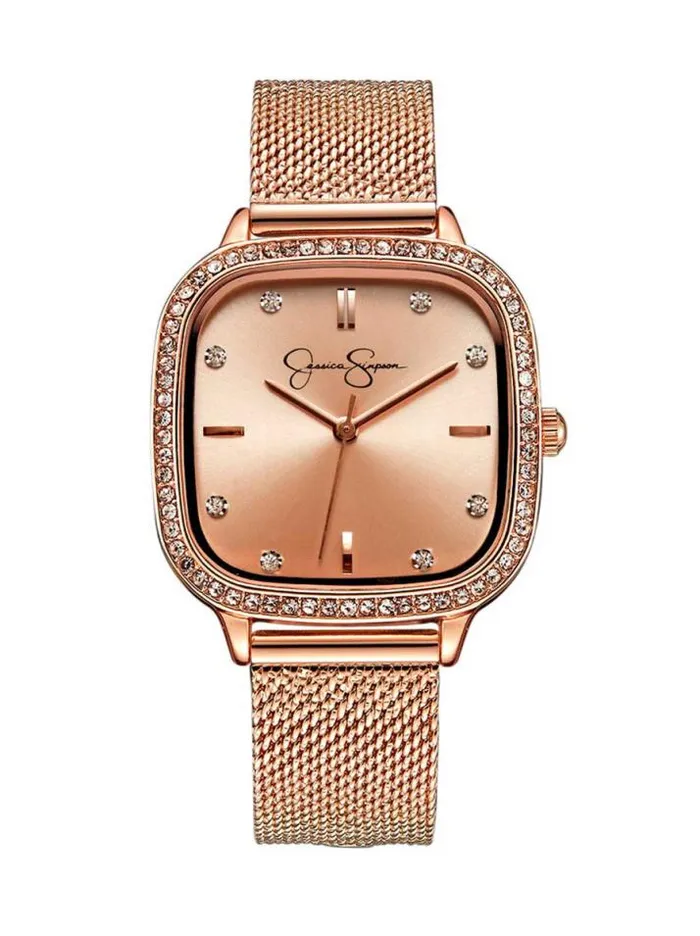 Watches Accessories Jessica Simpson Crystal Bezel Mesh Watch In Rose Gold Tone