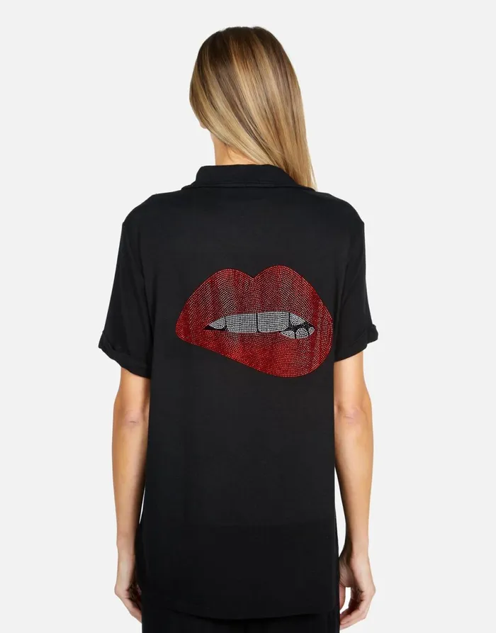 Waverly X Crystal Biting Lip Black Women039s Lauren Moshi Short Sleeve