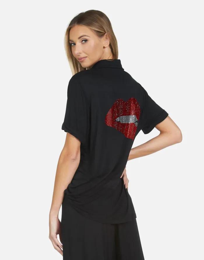 Waverly X Crystal Biting Lip Black Women039s Lauren Moshi Short Sleeve