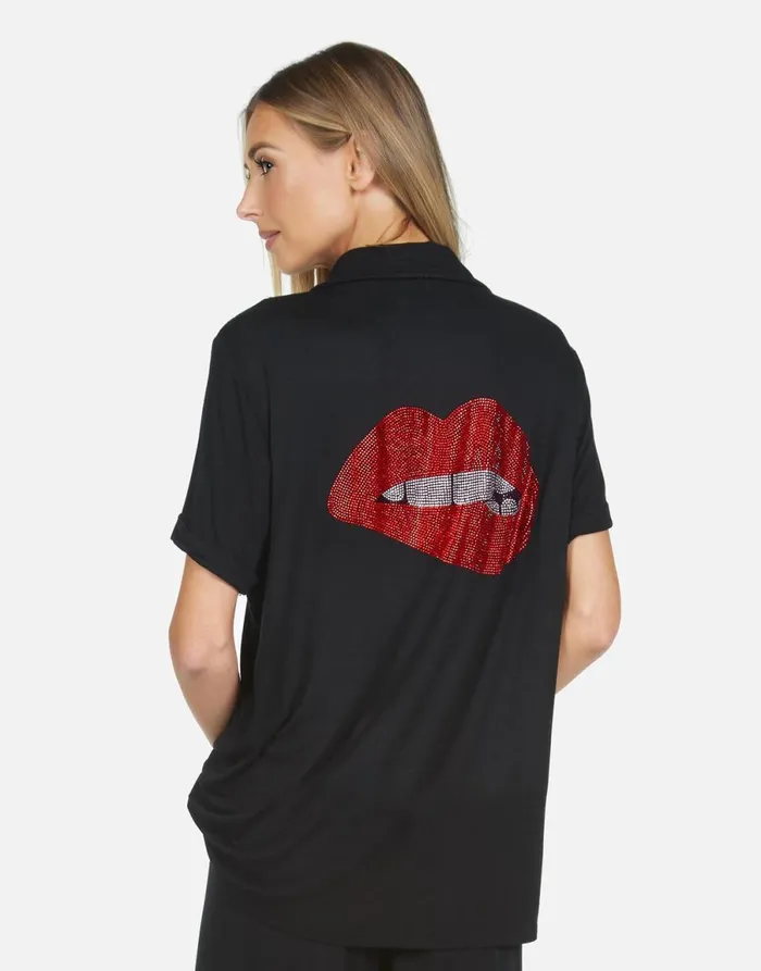 Waverly X Crystal Biting Lip Black Women039s Lauren Moshi Short Sleeve