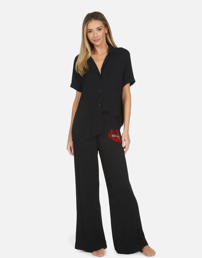 Waverly X Crystal Biting Lip Black Women039s Lauren Moshi Short Sleeve
