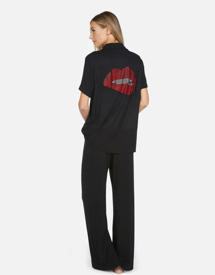 Waverly X Crystal Biting Lip Black Women039s Lauren Moshi Short Sleeve