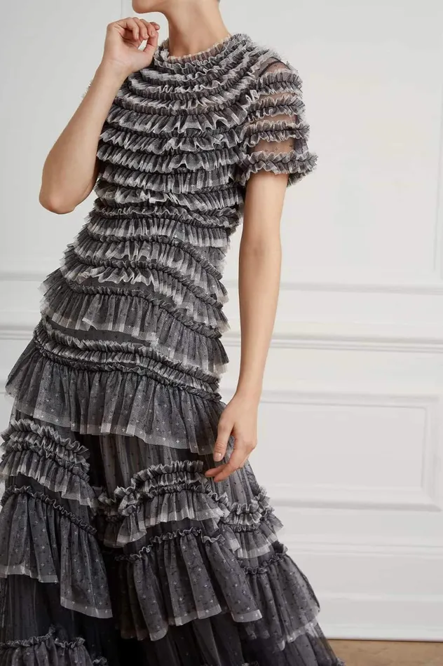 Wild Rose Ruffle Gown Black Women Needle and Thread Dresses