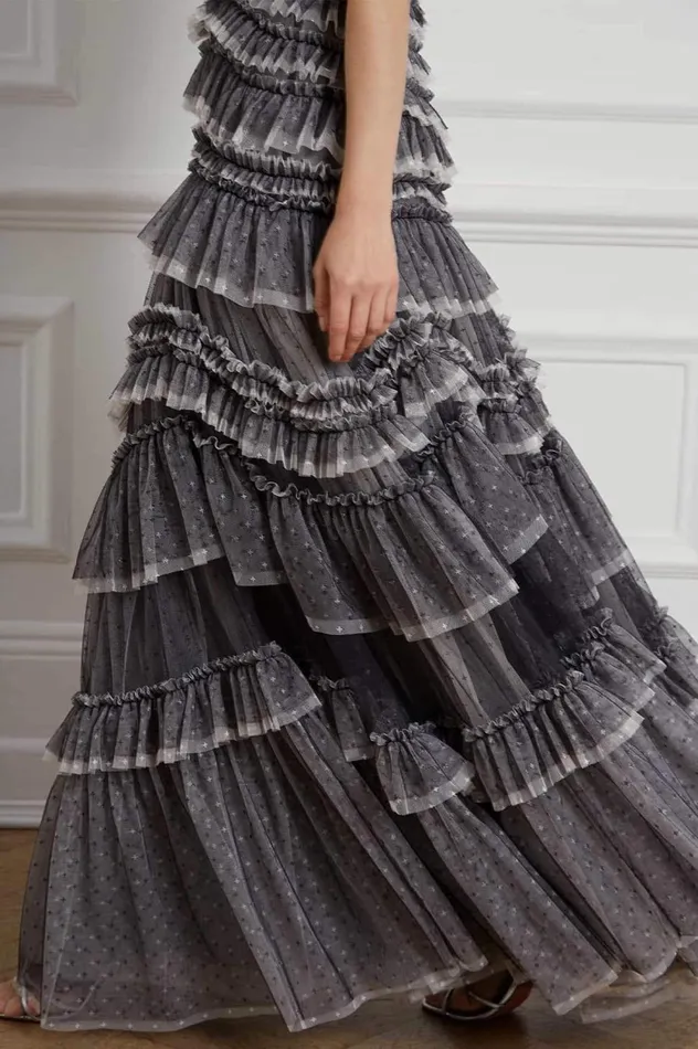 Wild Rose Ruffle Gown Black Women Needle and Thread Dresses