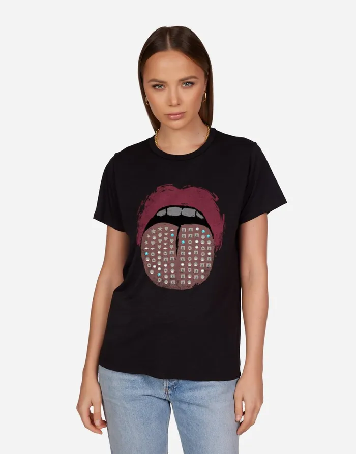 Wolf Vintage Stud Tongue Black Women039s Lauren Moshi Short Sleeve