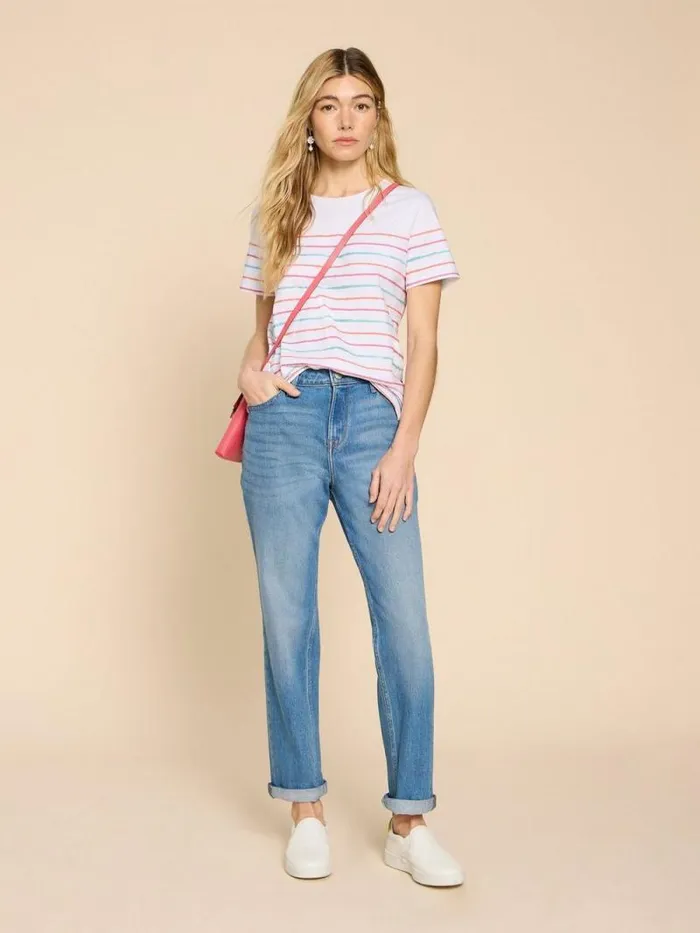 Women ABBIE STRIPE TEE Ivory Multi White Stuff Shirts and Blouses