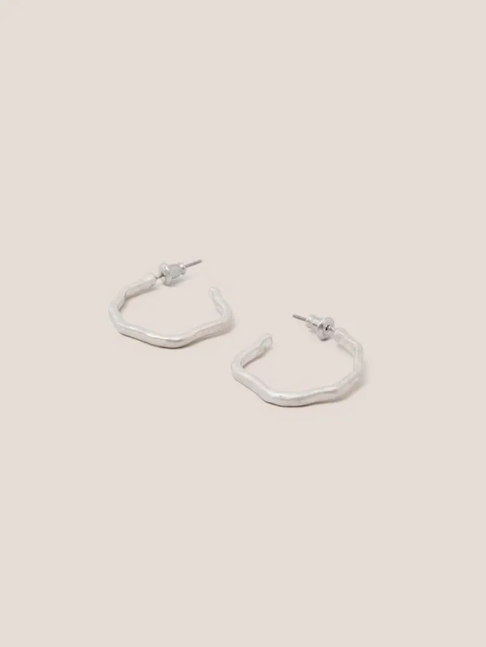 Women Abstract Hoop Earrings Silver Tone Metallic White Stuff Earrings