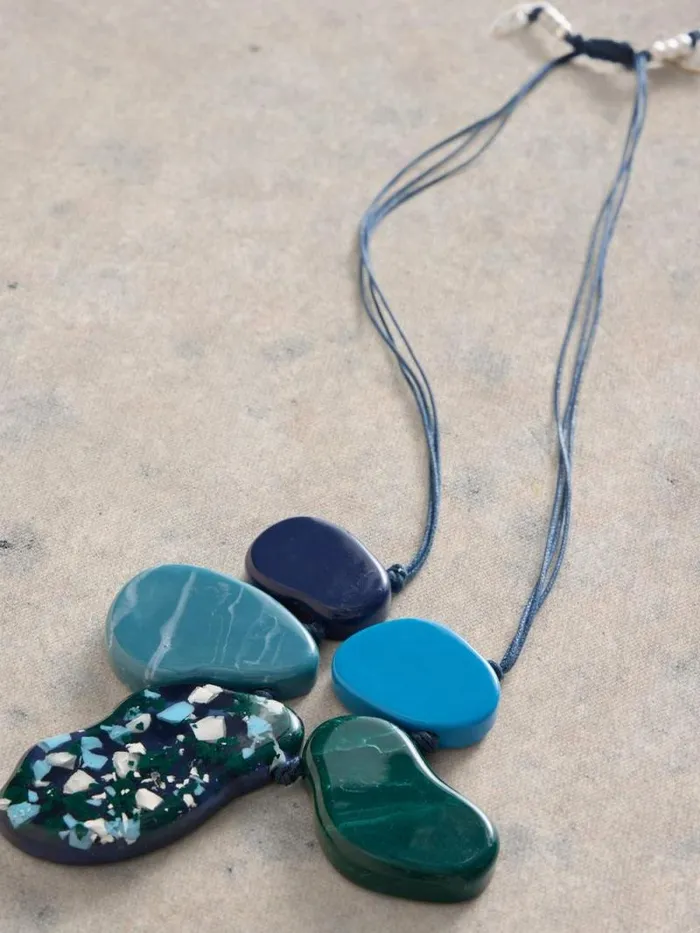 Women Abstract Resin Necklace Blue Multi White Stuff Jewellery