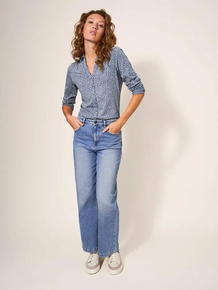 Women Annie Cotton Jersey Shirt Grey Print White Stuff Shirts and Blouses