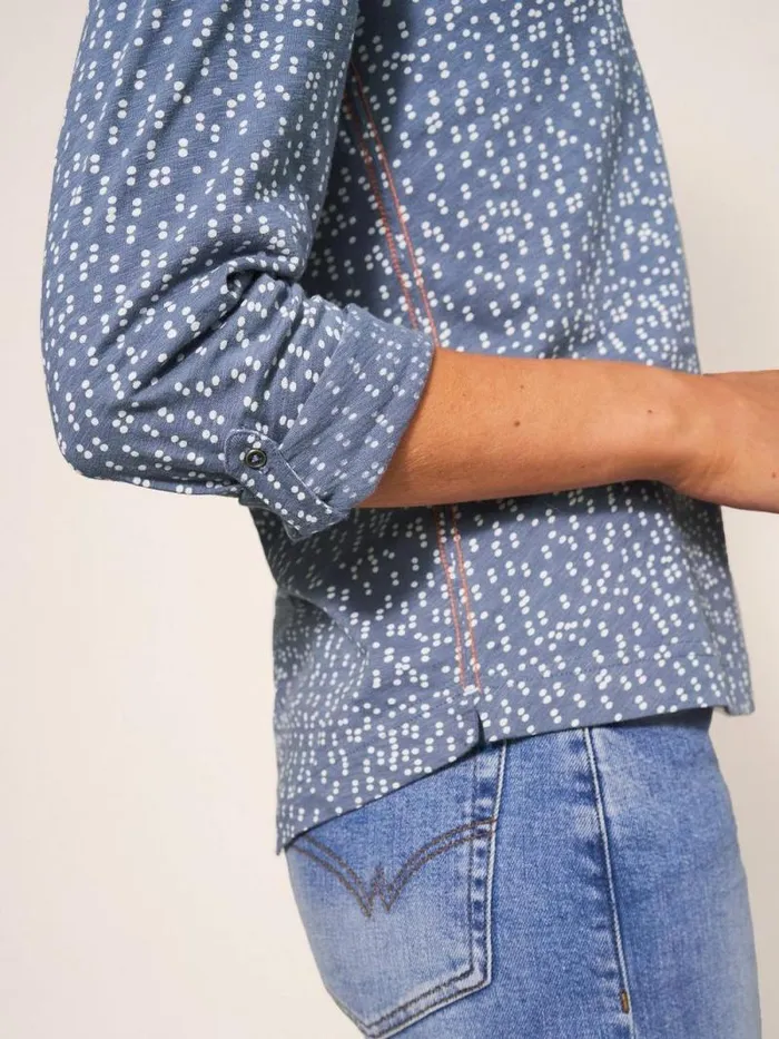 Women Annie Cotton Jersey Shirt Grey Print White Stuff Shirts and Blouses