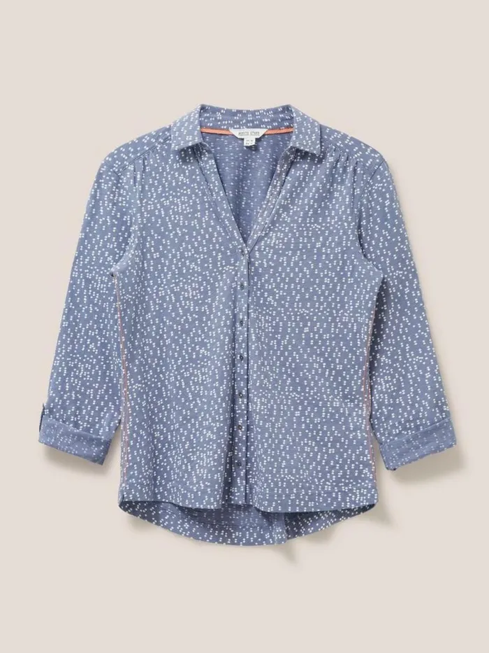 Women Annie Cotton Jersey Shirt Grey Print White Stuff Shirts and Blouses