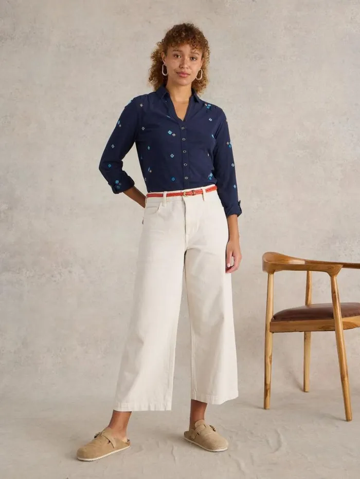 Women ANNIE EMBROIDERED COLLAR SHIRT Navy Multi White Stuff Shirts and Blouses