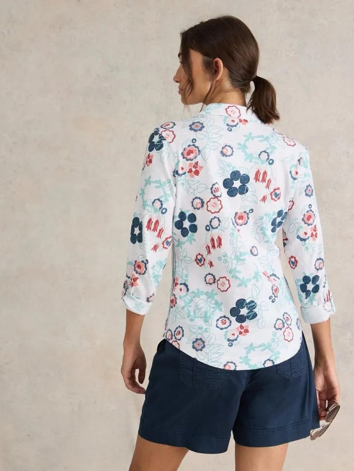 Women ANNIE JERSEY LONG SLEEVE SHIRT White Print White Stuff Shirts and Blouses