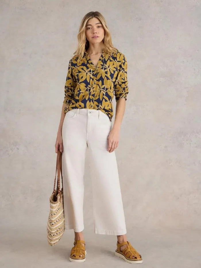 Women ANNIE LONG SLEEVE PRINTED SHIRT Navy Print White Stuff Tops and Tees