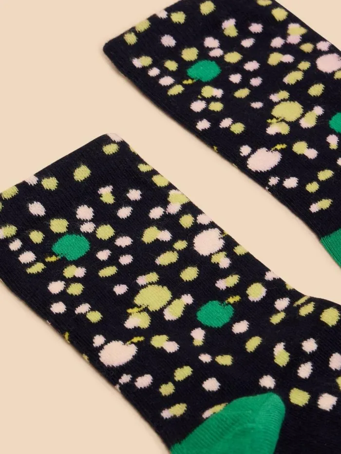 Women Apple Spot Ankle Sock Black Multi White Stuff Socks