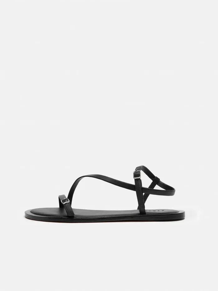 Women Asymmetrical Strappy Sandal Black Jigsaw Flats