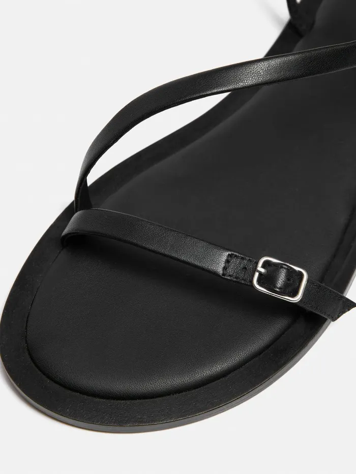 Women Asymmetrical Strappy Sandal Black Jigsaw Flats