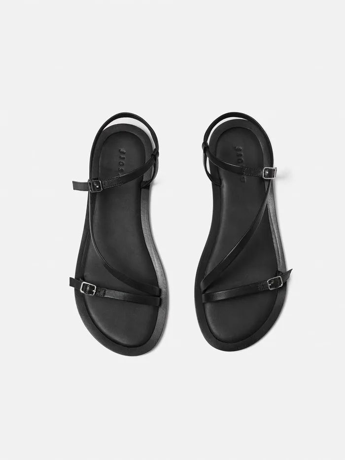 Women Asymmetrical Strappy Sandal Black Jigsaw Flats