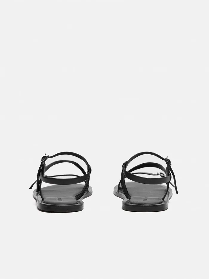 Women Asymmetrical Strappy Sandal Black Jigsaw Flats