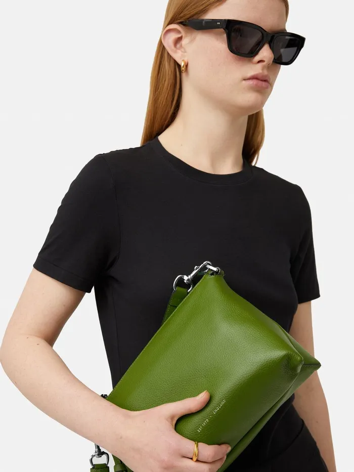 Women Ava Pebble Leather Crossbody Green Jigsaw Bags