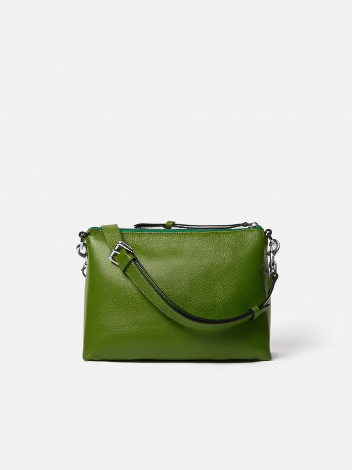 Women Ava Pebble Leather Crossbody Green Jigsaw Bags