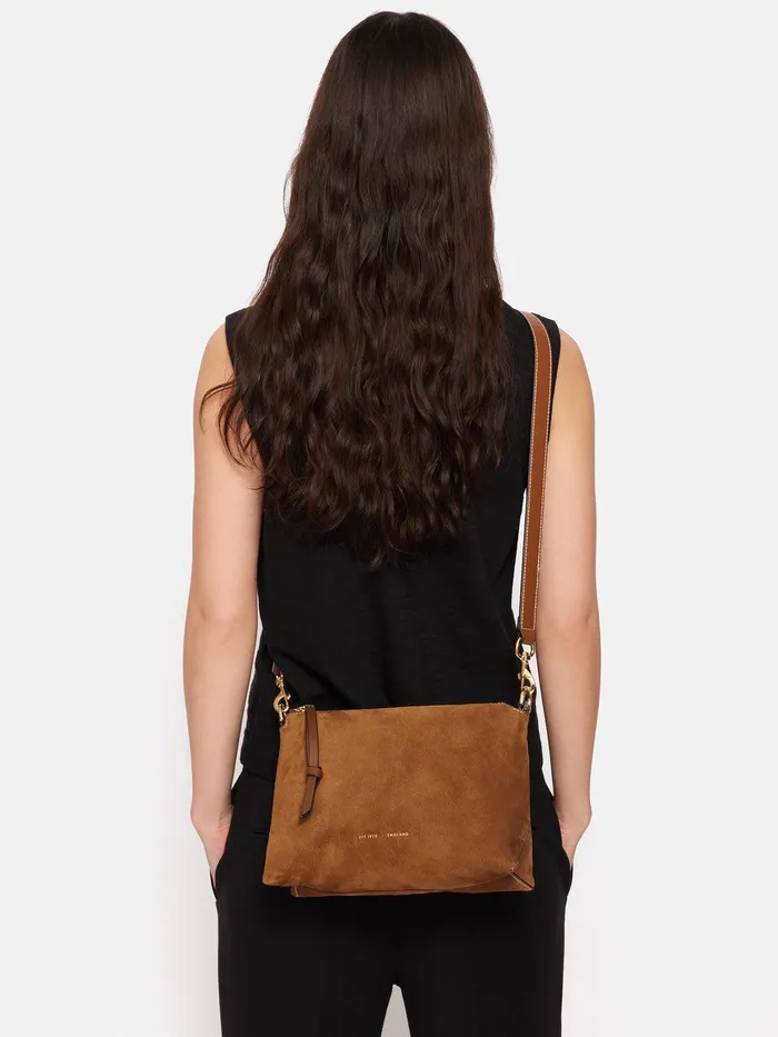 Women Ava Suede Cross Body Tan Jigsaw Wallets and Card Holders