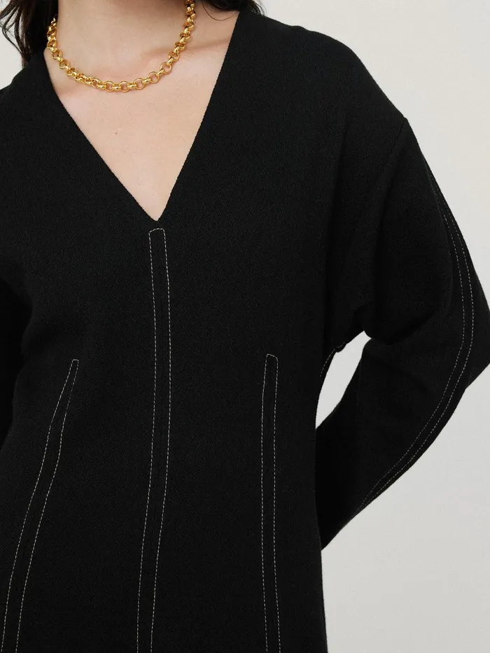 Women Batwing Stitched Dress Black Jigsaw Dresses and Jumpsuits