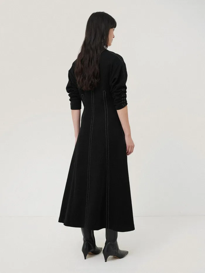 Women Batwing Stitched Dress Black Jigsaw Dresses and Jumpsuits