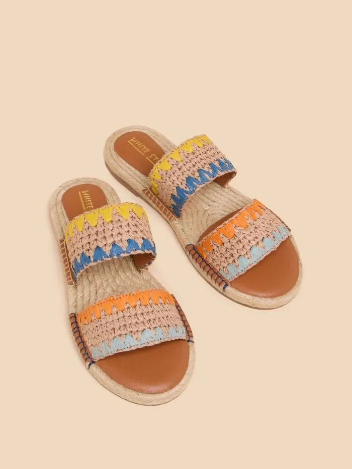 Women Belflower Raffia Mule Natural Multi White Stuff Sandals