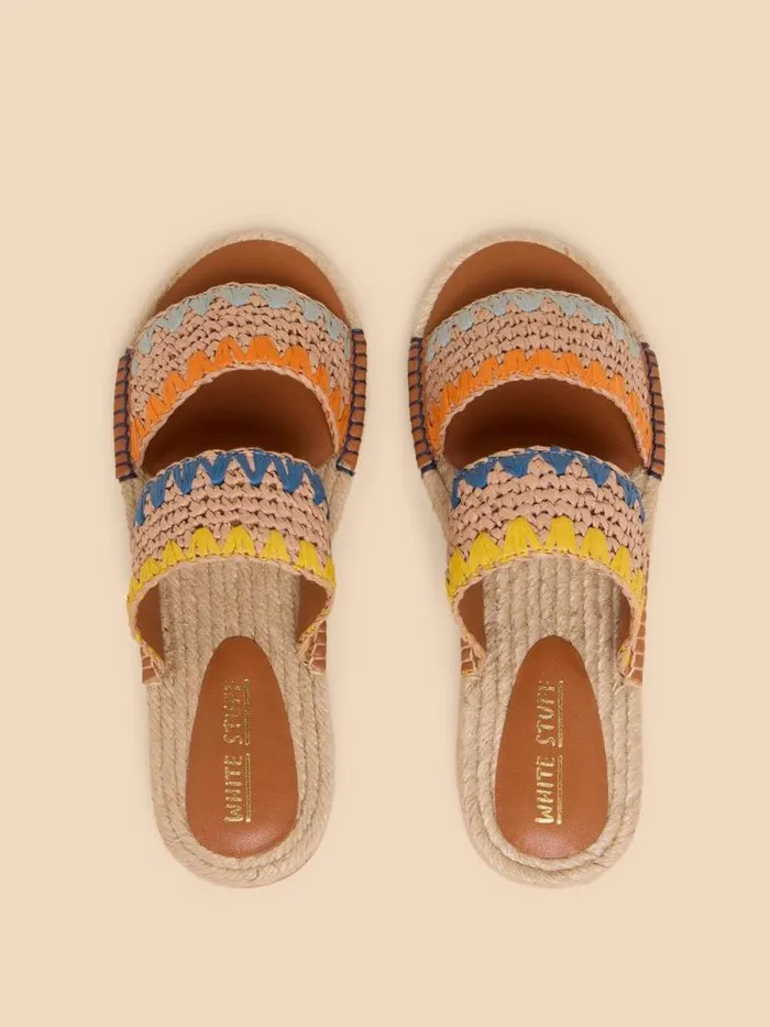 Women Belflower Raffia Mule Natural Multi White Stuff Sandals