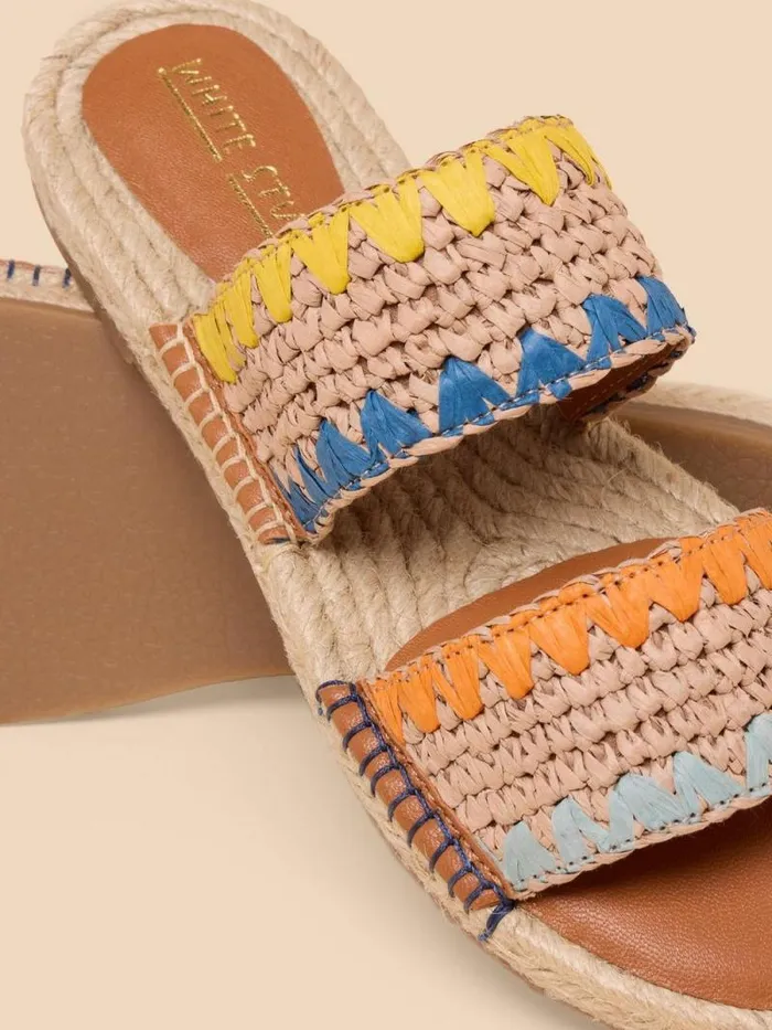 Women Belflower Raffia Mule Natural Multi White Stuff Sandals