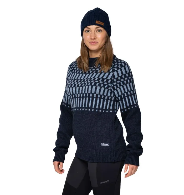 Women Bergans Of Norway Jumpers And Long Sleeves Nordmarka Merino Jumper Navy Blue Husky Blue