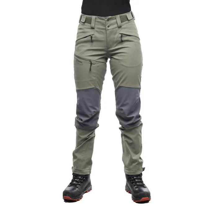 Women Bergans Of Norway Softshell Pants Fjorda Trekking Hybrid W Pants Green Mud Solid Dark Grey