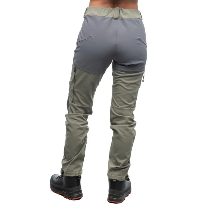 Women Bergans Of Norway Softshell Pants Fjorda Trekking Hybrid W Pants Green Mud Solid Dark Grey