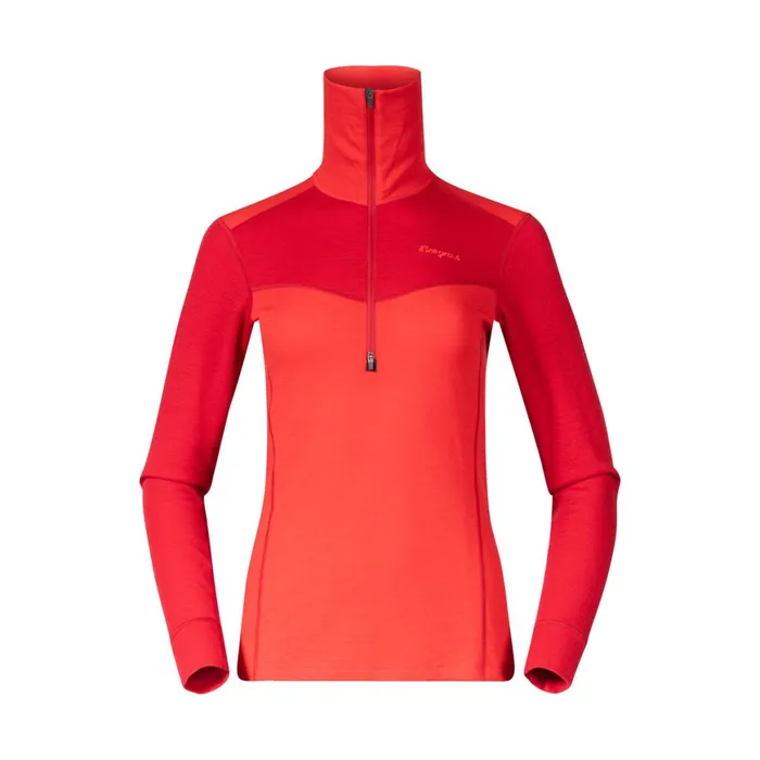 Women Bergans Of Norway Wool Longsleeved Shirts InnerDual Merino Half Zip Firered Red