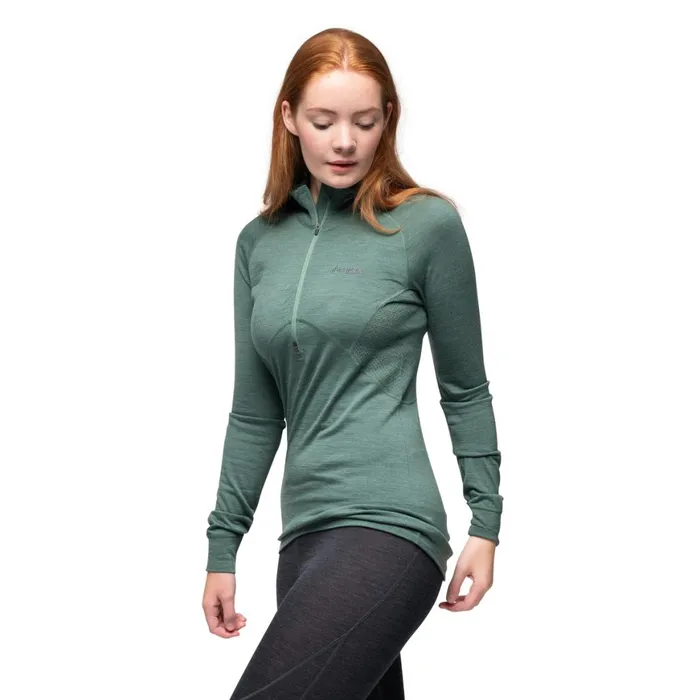 Women Bergans Of Norway Wool Longsleeved Shirts InnerPure W Half Zip Dark Jade Green