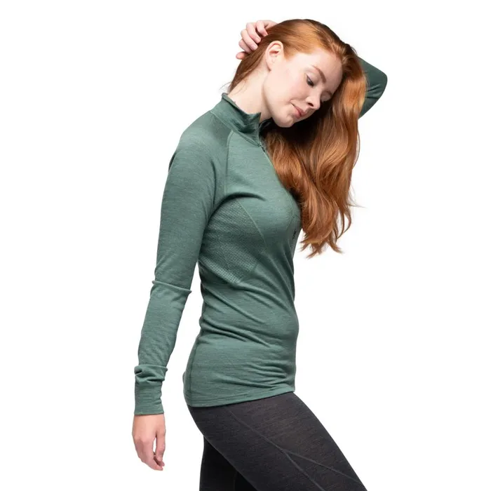 Women Bergans Of Norway Wool Longsleeved Shirts InnerPure W Half Zip Dark Jade Green