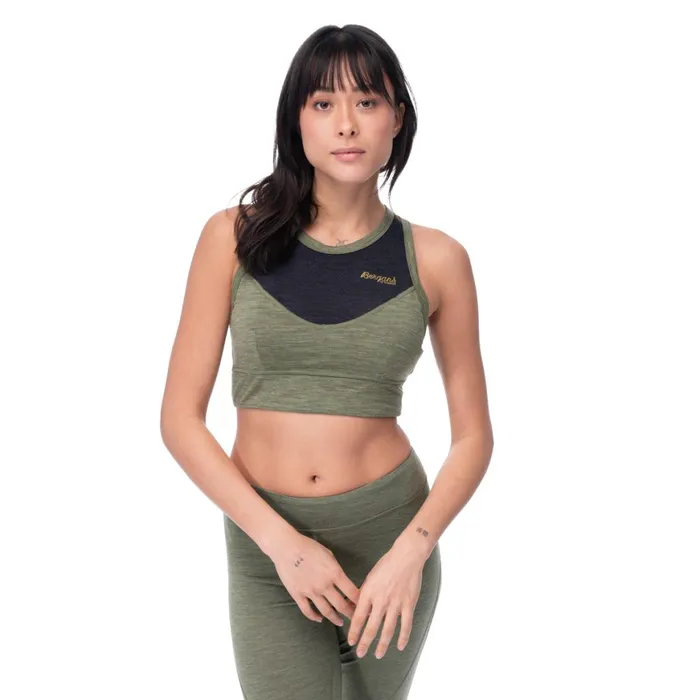 Women Bergans Of Norway Wool TShirts And Tops InnerLight W Top Olive Green Solid Charcoal