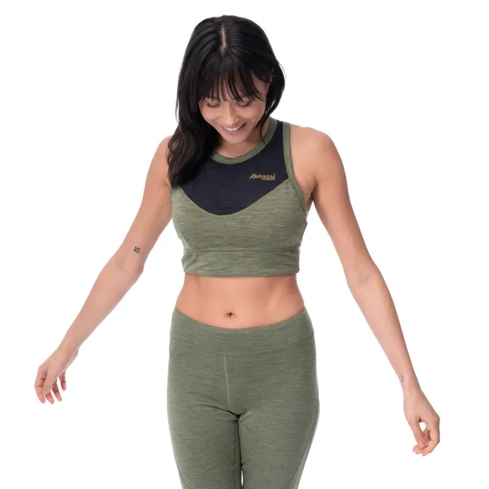 Women Bergans Of Norway Wool TShirts And Tops InnerLight W Top Olive Green Solid Charcoal