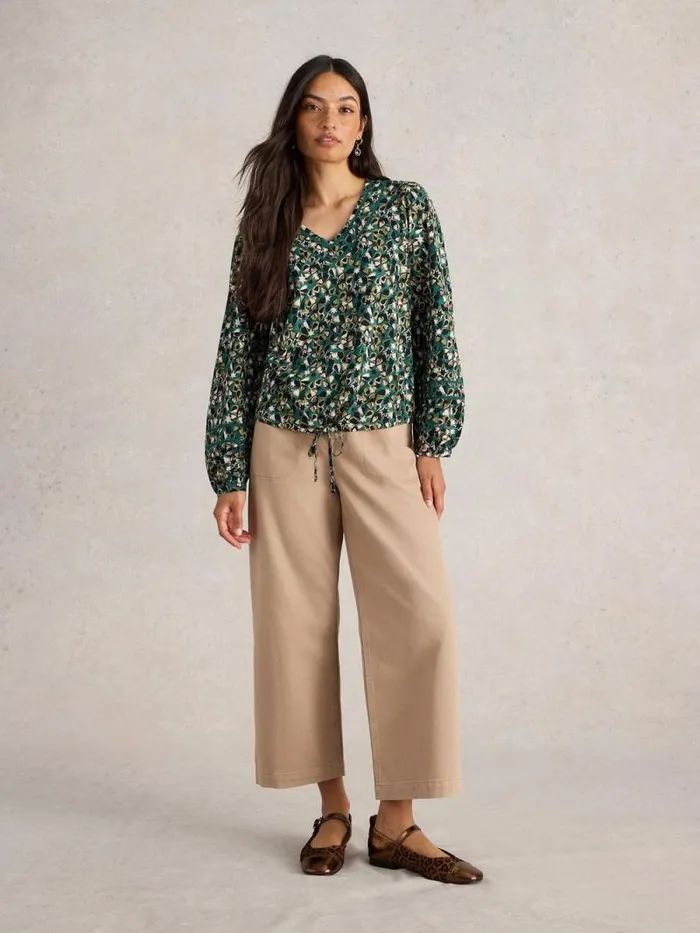 Women BETTY TIE HEM Green Print White Stuff Tops and Tees