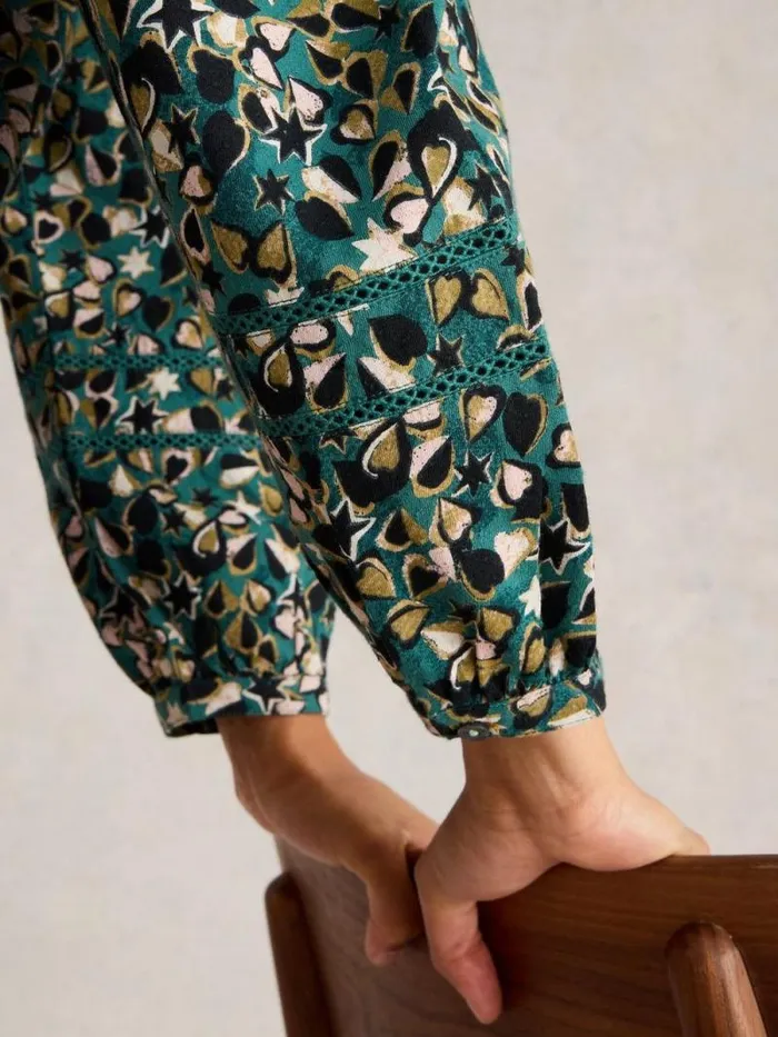 Women BETTY TIE HEM Green Print White Stuff Tops and Tees