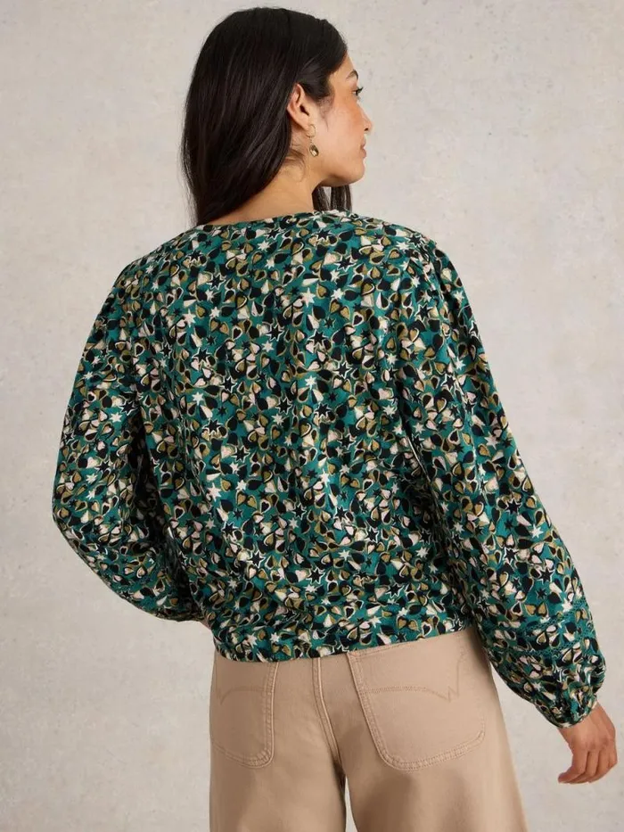 Women BETTY TIE HEM Green Print White Stuff Tops and Tees