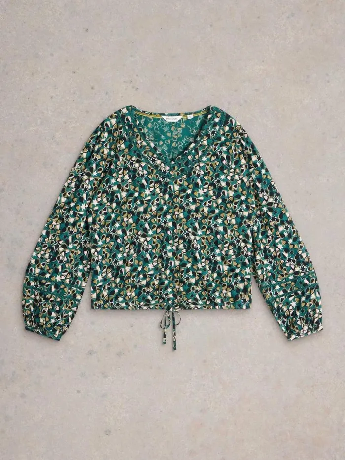 Women BETTY TIE HEM Green Print White Stuff Tops and Tees