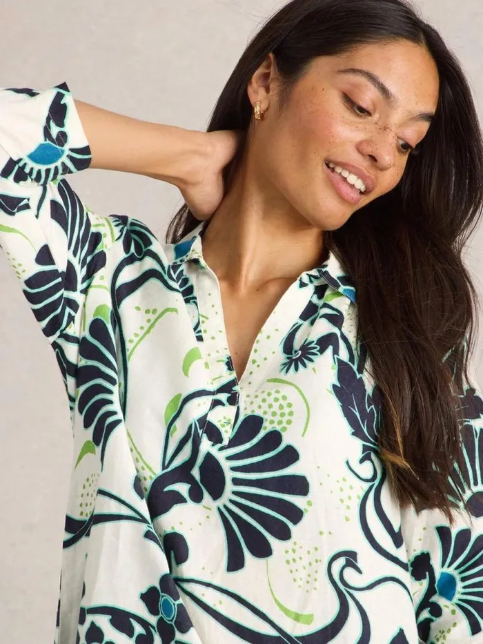Women Blake Linen Tunic Ivory Print White Stuff Shirts and Blouses Women Blake Linen Tunic Ivory Print White Stuff Shirts and Blouses