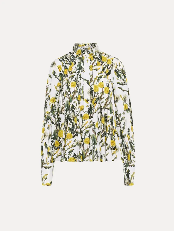 Women Blouses and Knits Oscar De La Renta Dandelion Cotton Poplin Blouse Yellow Ivory