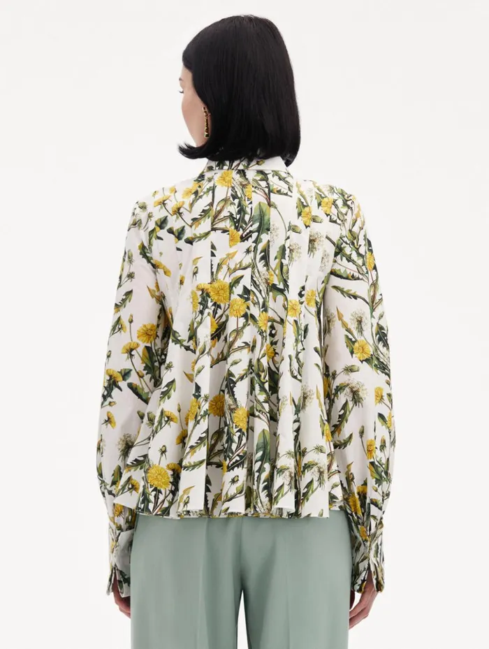 Women Blouses and Knits Oscar De La Renta Dandelion Cotton Poplin Blouse Yellow Ivory