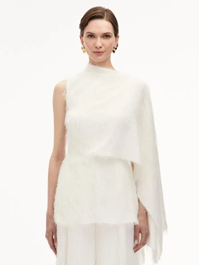 Women Blouses and Knits Oscar De La Renta Fringe Fil Coup Blouse Ivory
